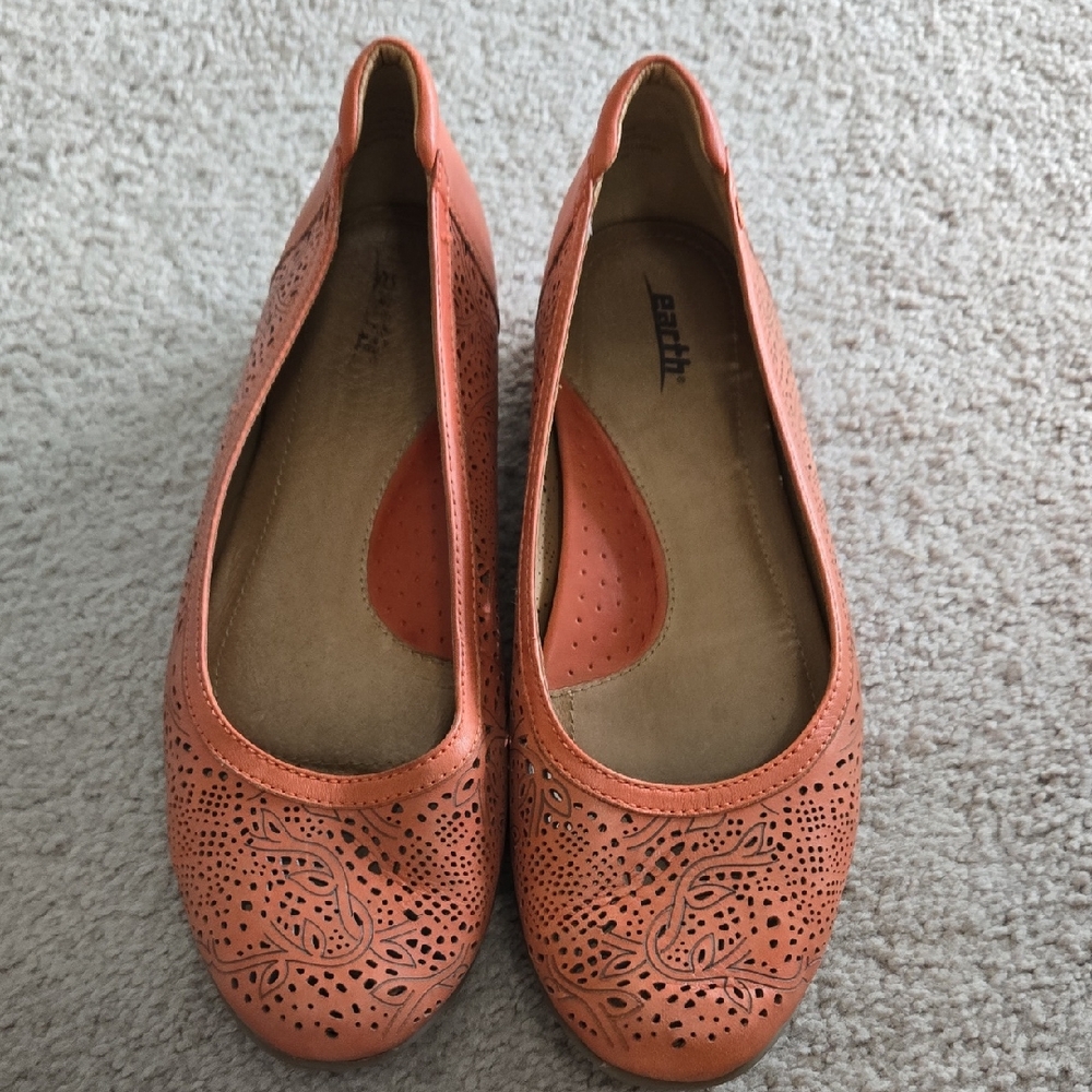 Earth Coral Laser-Cut Ballet Flats